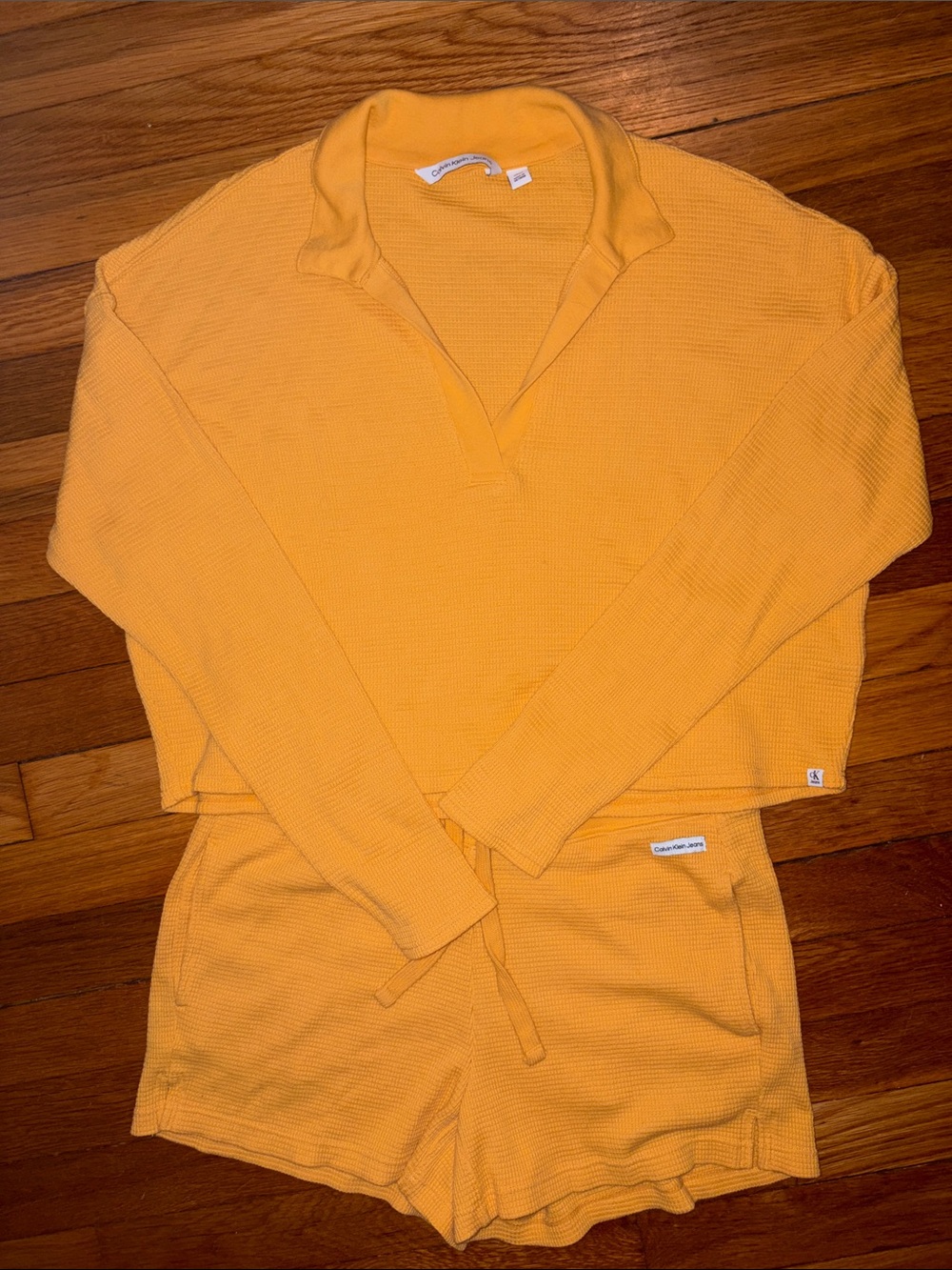 Calvin Klein Jeans Waffle-Knit Lounge Set - Yellow Size Small - Short Set - NWOT